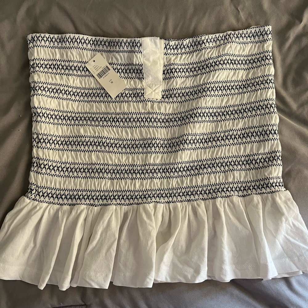 Maeve Black and White Smocked Bubble Top